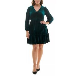 Taylor Velvet Long Sleeve Dress Emerald Green